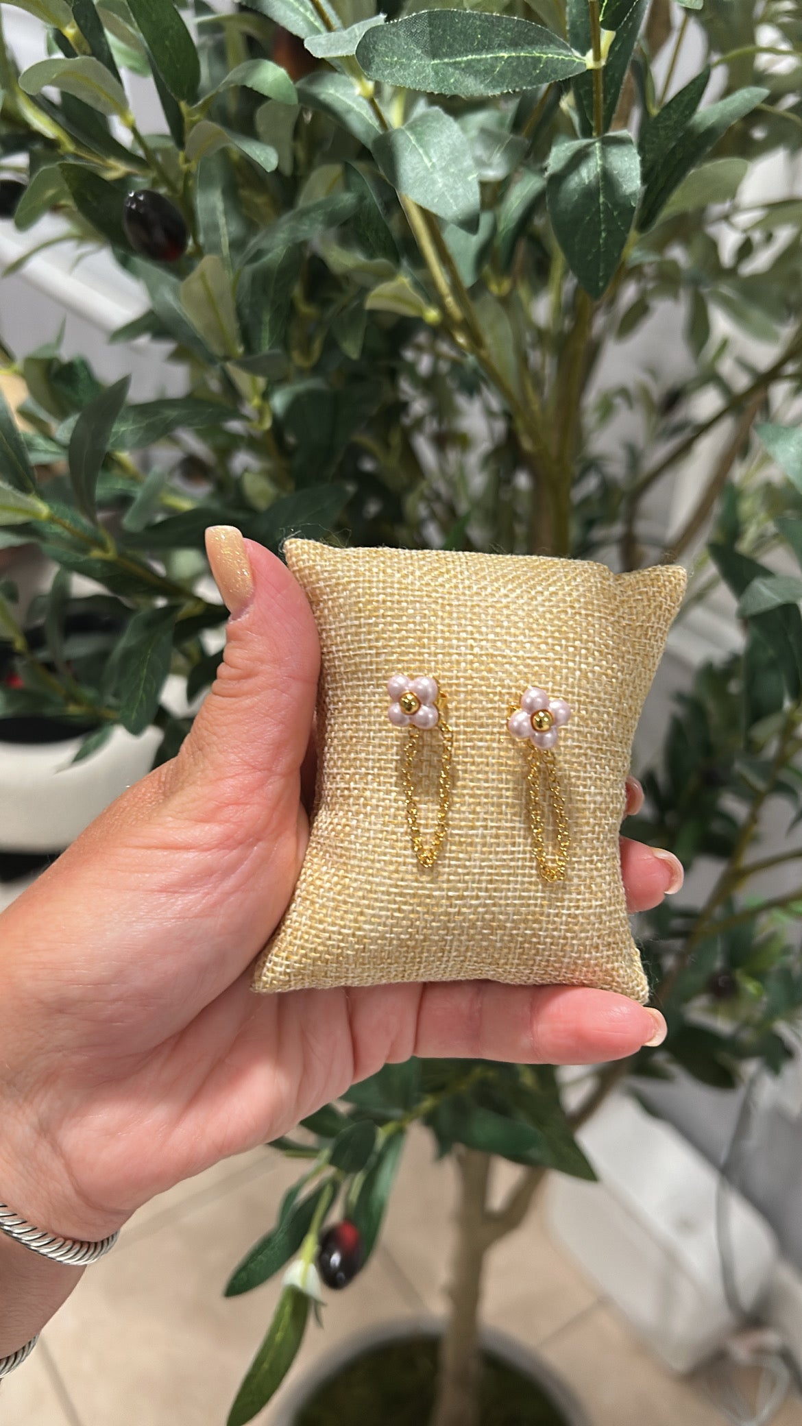 Pink Lv flower earrings
